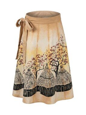 Handmade Vintage Zimbabwe Hand Printed Cotton Boho Unique Wrap Skirt Safari Midi